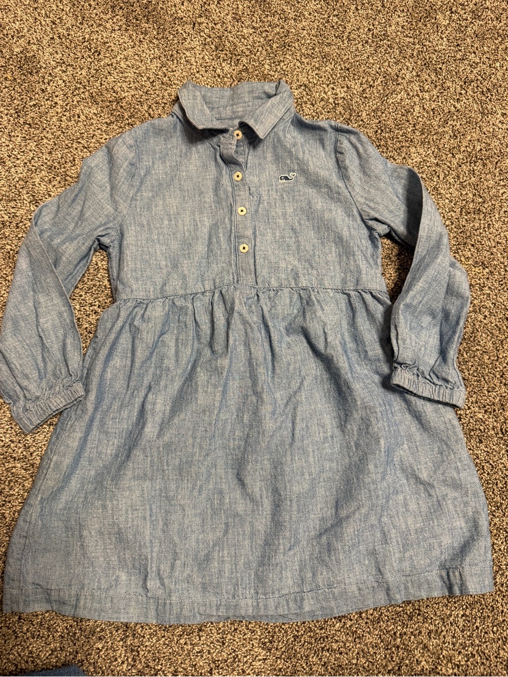 Vineyard Vines Girls Blue Denim Chambray Shirt Dress Long Sleeve Sz XS (4-5)